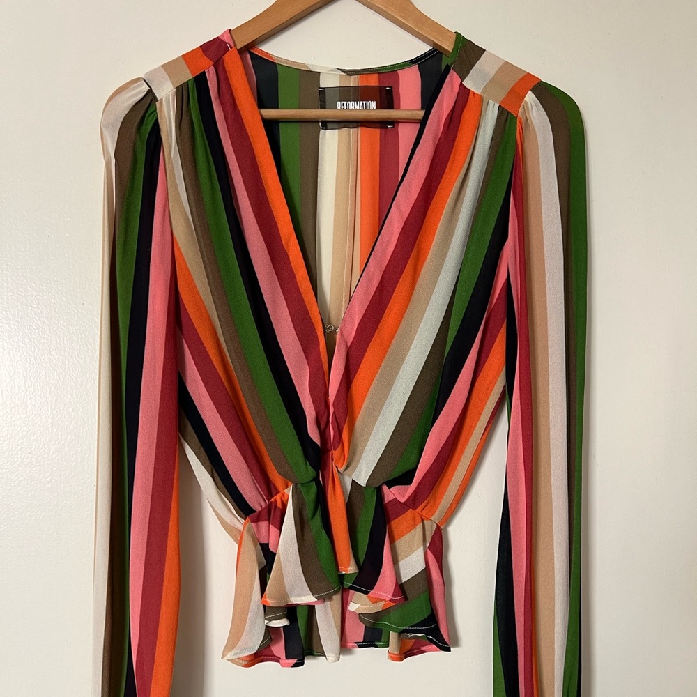 Reformation Camilla Rainbow Striped Blouse XS
